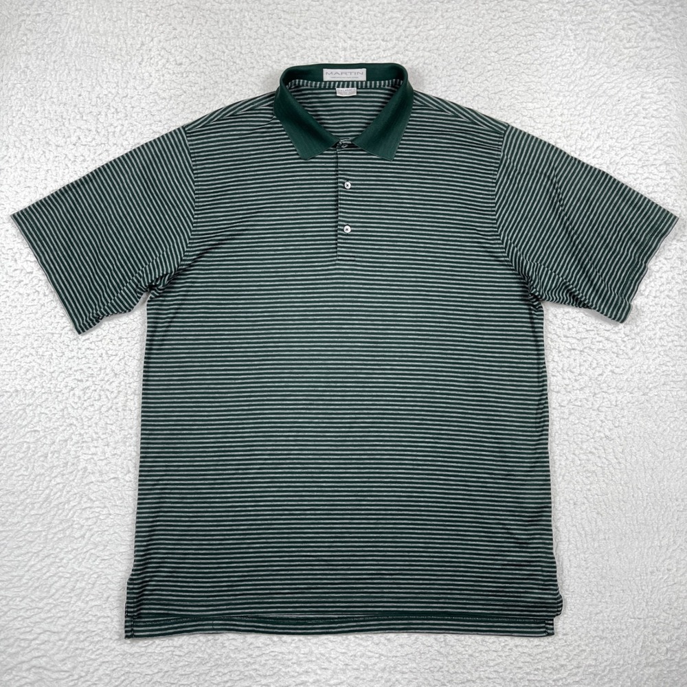 Martin Polo Shirt Mens XL Green Striped Pima Cotton Golf Preppy Old Money Style